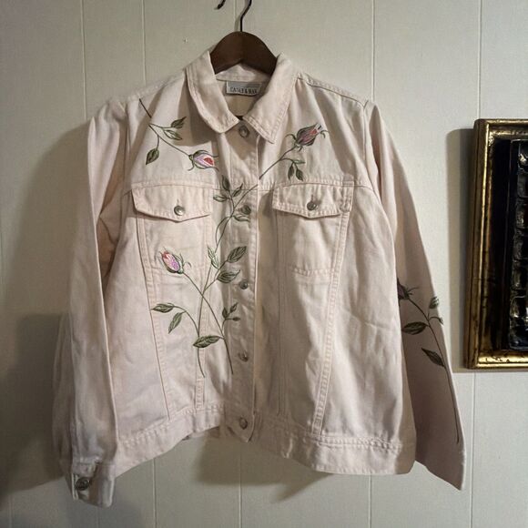 Casey & Max Jackets & Blazers - Casey & Max Embroidered Floral Denim Blue Cotton Jacket Women Size Large
